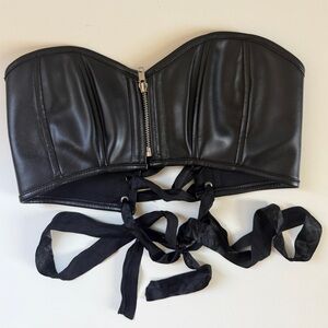 Daisy Corsets Black Faux Leather Corset Top Small Zipper Lace Up Bustier
